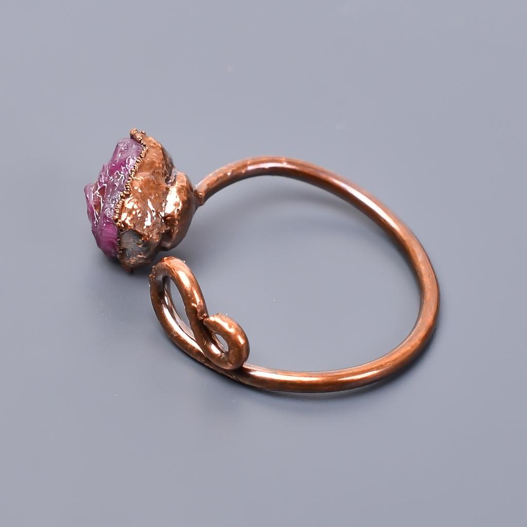 Розовый рубин Медь Заявление Гальванопластика Коктейль Друг Подарок Кольцо Ювелирные изделия V-42
