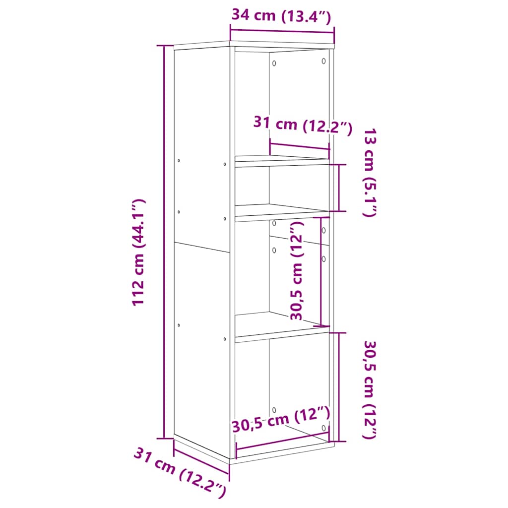 Bookshelf White 34 x 31 x 112 cm Engineered Wood