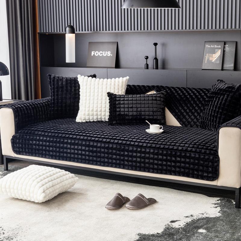 Сплошной цвет, чехол для дивана, универсальный клетчатый плюшевый Нескользящий утолщенный чехол для дивана для гостиной, современный диван, подушка, подлокотник, спинка, полотенце