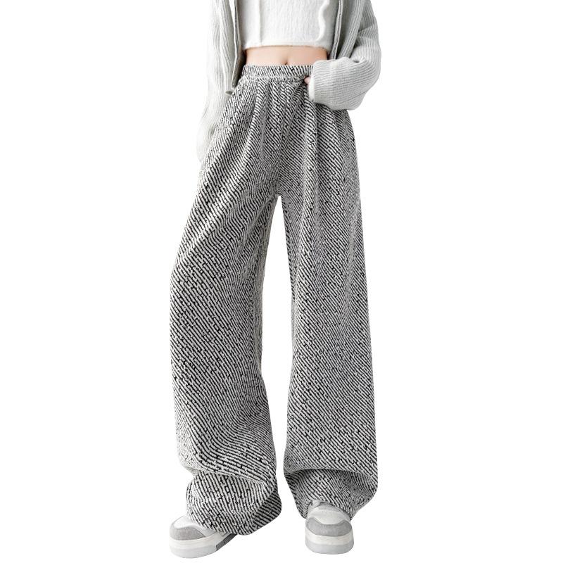 Полосатые широкие брюки женские осенне-зимние бархатные утолщенные ретро-атмосферные повседневные брюки с драпировкой