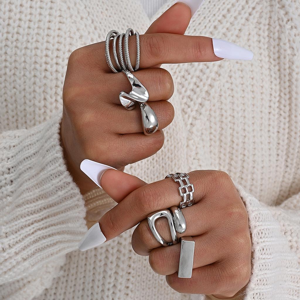 6 Pcs/Set Fashion Vintage Metal Rings For Women Punk Hip Hop Gold Silver Color Irregular Knuckle Joint Ring Daily Jewelry