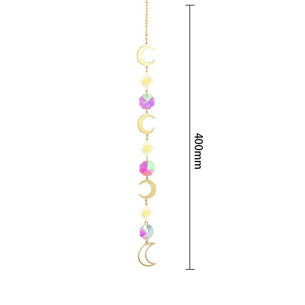 Хрустальная люстра «Ловец солнца», колокольчик, луна, звезда, солнце, витражный стеклянный шар, подвесной подвесной светильник, «Ловец света», светоотражающая занавеска из бисера