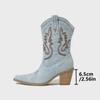 Women's Vintage Fashion Embroidered Pointed-toe Chunky-heel Boots Plus Size Spring Autumn Mid-calf Cowboy Boots