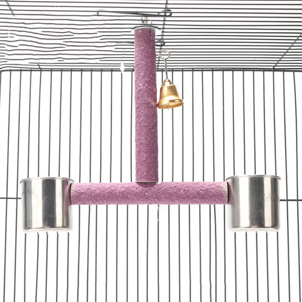 With Bell Parrot Chewing Toys Easy To Install Parrot Feeding Cup Rack Bird Play Stand Perch Parrot