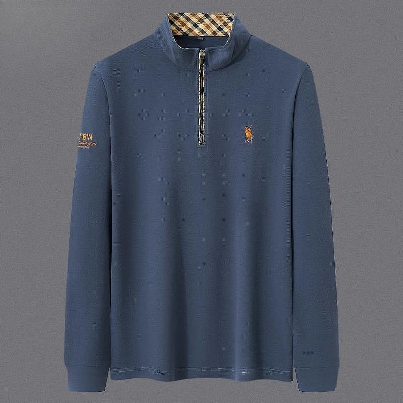 Trend Hub Футболка мужская с длинным рукавом из 100% хлопка премиум-класса, модная вышивка, поло в стиле casual для спорта