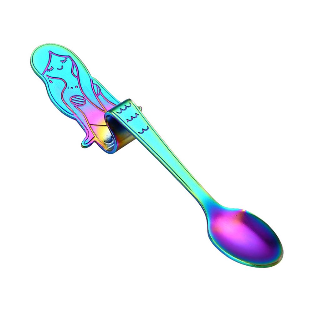 Cute Mermaid Spoon 304 Stainless Steel Teaspoon Long Handle Coffee Spoons Sugar Dessert Appetizer Seasoning Bistro Flatware Hanging Cup Scooper Drink