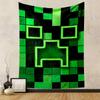 Pixelated Green Creeper Face Design Patterned Tapestry Decorative Wall Hanging, Home Bedroom Living Room Decor