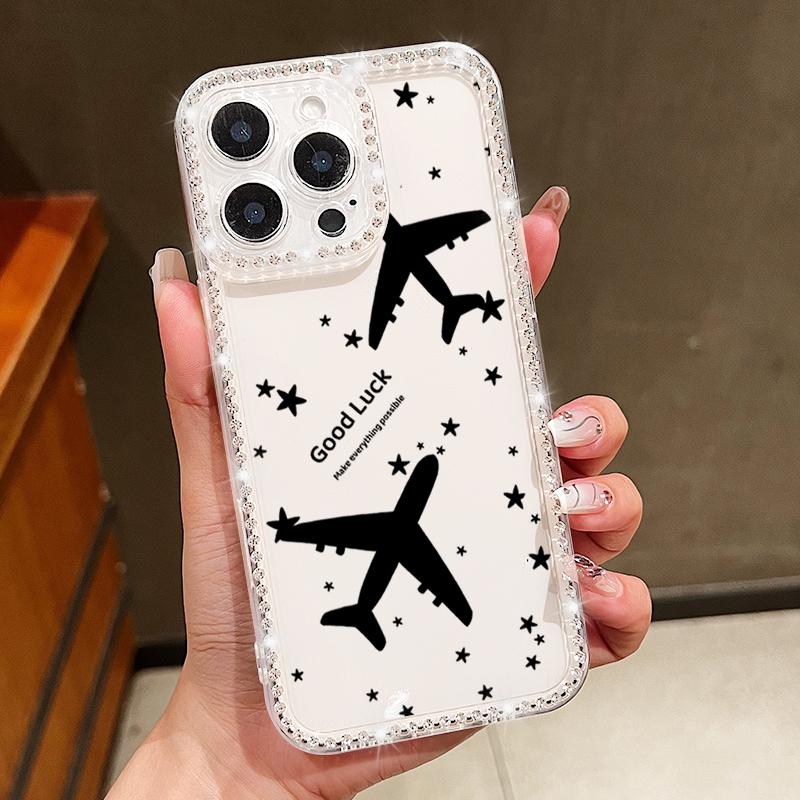 Ярлык для путешествий на самолете Алмазный чехол Для iPhone 16 Pro Max Чехол iPhone 11 12 13 14 15 17 Pro Max 16E 17 Air Прозрачный Мягкий чехол из ТПУ