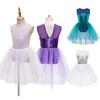 Kids Dancewear Girls Shiny Sequins Sleeveless Open Back Mesh Patchwork Dance Leotard Dress