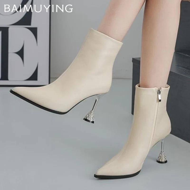 Женские ботильоны с острым носком, модные кожаные туфли на высоком каблуке 2025 года, тренд зимы, новый бренд, элегантные туфли-лодочки, дизайнерские Botas De Mujer