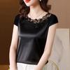 Женская свободная кружевная футболка с коротким рукавом, верхняя часть весна-лето, плюс рубашка из ацетатного атласа с низом