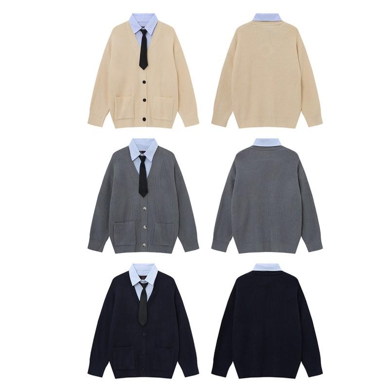 Magic Bear Korean Style Lazy Fit Fake Two-Piece Knit Cardigan Couple Sweater School