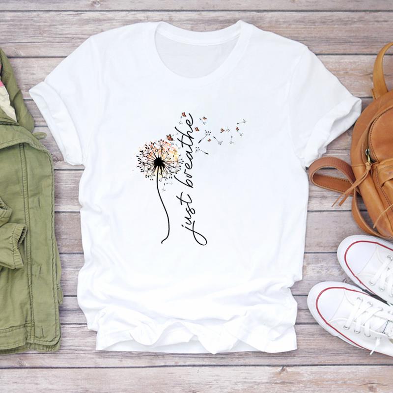 (Азиатский размер) Футболка, верхняя одежда, милый цветочный тренд, милая женская футболка с коротким рукавом и принтом, женская модная футболка, повседневная футболка с рисунком