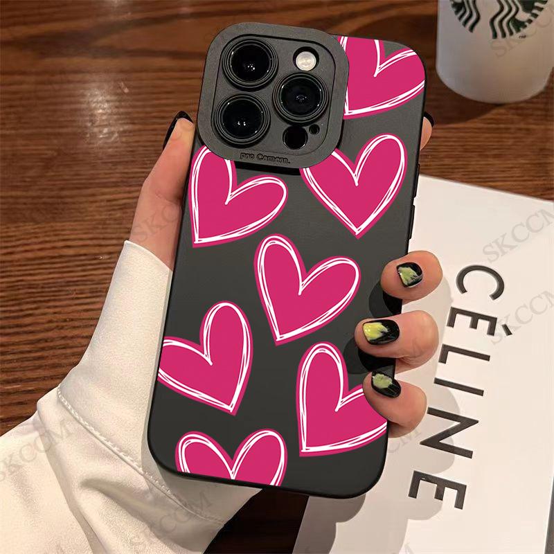 Роскошный красный чехол для телефона с сердечком любви из мягкого силикона для iPhone 15 14 13 12 11 Pro Max Mini XR X XS Max 7 8 Plus матовая задняя крышка