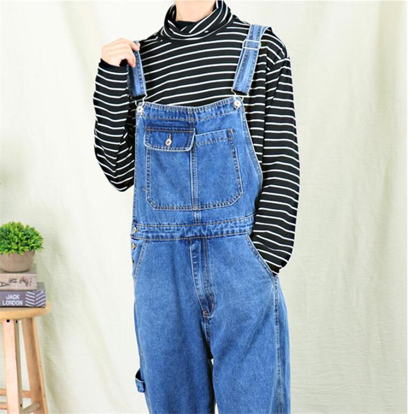 Джинсы для мужчин, мужские джинсовые комбинезоны, корейская версия комбинезонов для инструментов, мужские цельные нагрудники, синие джинсовые брюки