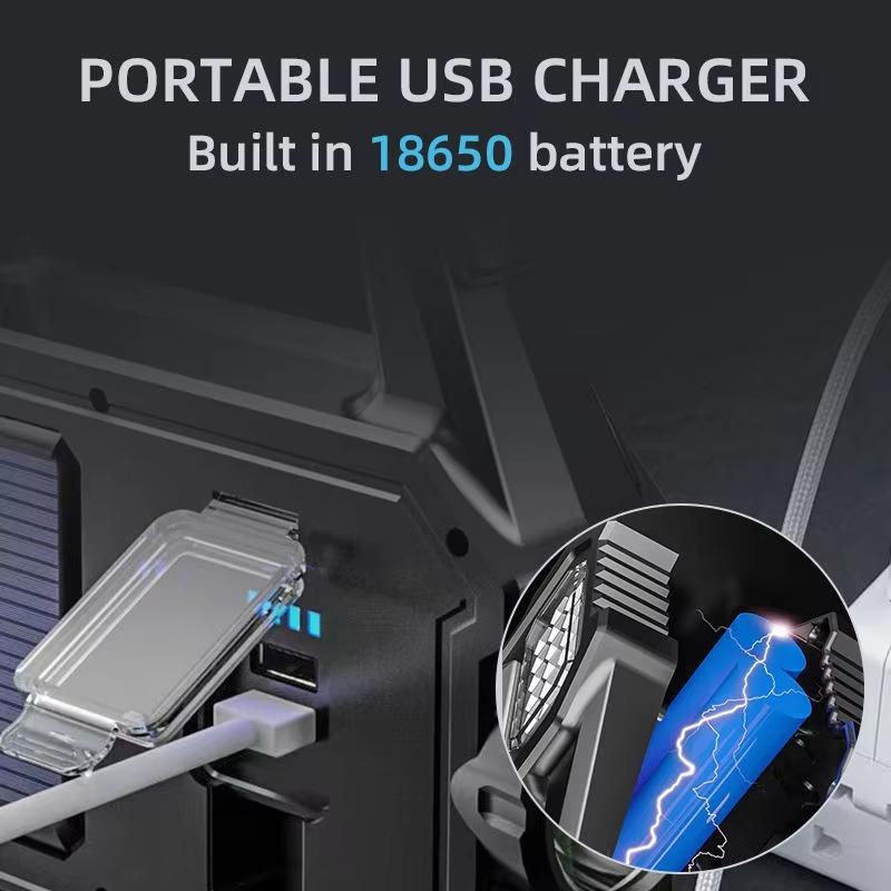 Solar LED Portable Solar Work Lights USB Rechargeable 6 Modes Flashlight Hand-held Searchlight Power Pack COB Camping Torc