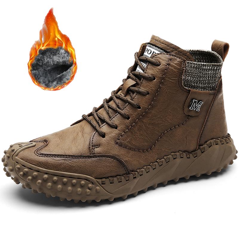 Классические зимние мужские ботинки из натуральной кожи, плюшевые теплые мужские зимние сапоги, непромокаемые уличные мужские рабочие ботинки в римском стиле, мужские мотоциклетные ботинки