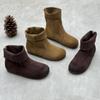 Vintage Leather Boots Round Toe Flat Frosted Cowhide Boots