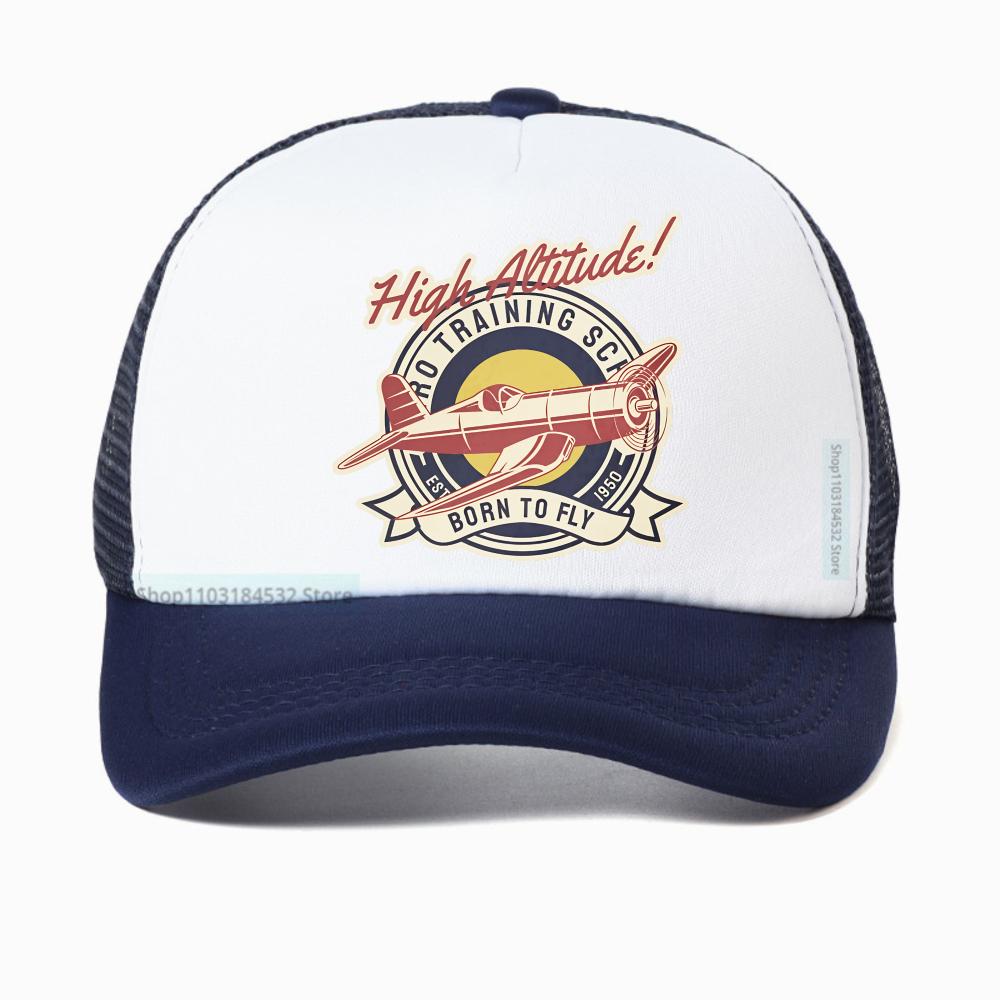 Funny High Altitude BORN TO FLY Vintage Airplane Baseball Cap Unisex Harajuku Summer Fashion Mesh Breathable Trucker Hat