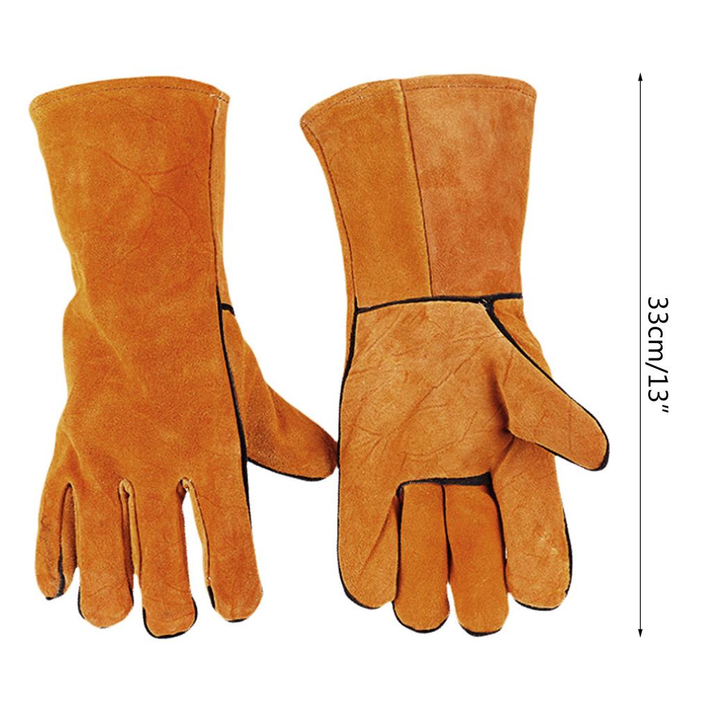 Welding Gloves Heat/Fire Resistant Gloves Durable Leather Gloves for BBQ,Oven Furnace, Fireplace Stove and More