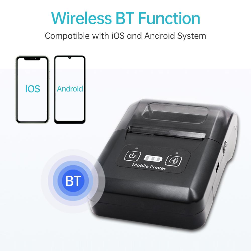Портативный мини-термопринтер BISOFICE, 58 мм, 2 дюйма, беспроводной BT + USB, принтер для чеков и билетов