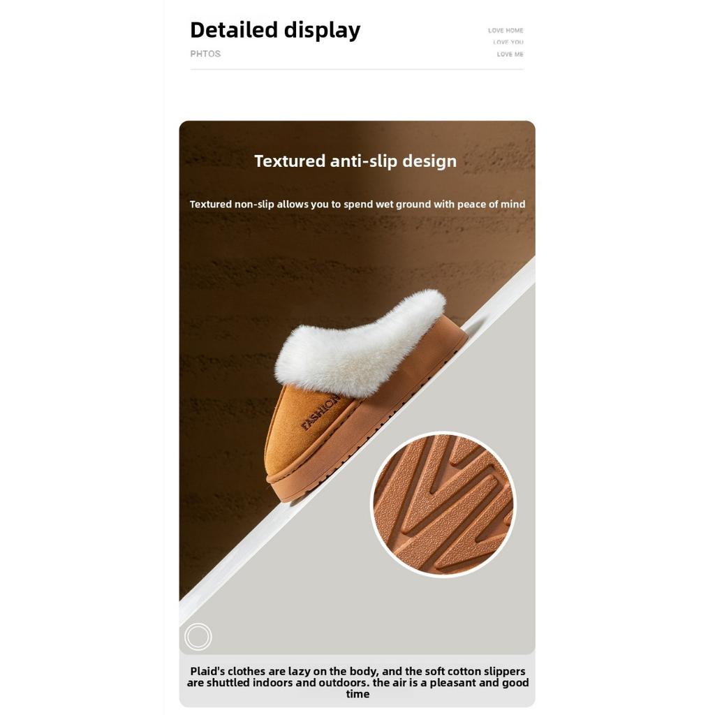 Толстые и теплые хлопковые тапочки с добавленным бархатом, подходящие для женщин для ношения на улице зимой. Плюшевые тапочки на мягкой подошве для дома и использования в помещении