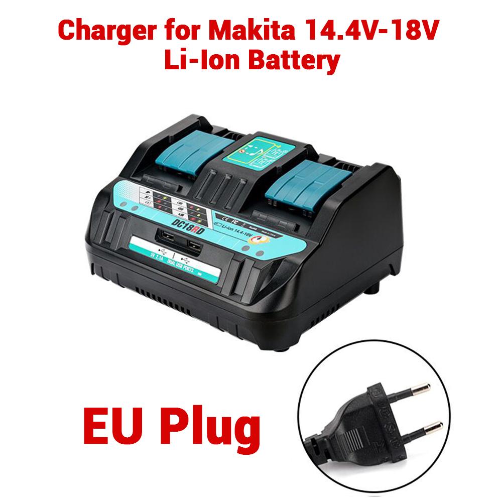 18V DC18RD Двухпортовое зарядное устройство для аккумуляторов Makita 14.4V-18V Литий-ионный аккумулятор BL1415 BL1430 BL1830 BL1840 BL1850 BL1850B