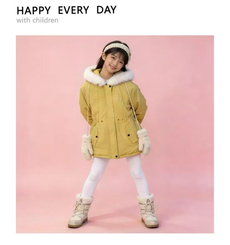 New girls' thick hooded big fur collar warm cotton clothes, trendy cotton jackets for middle-aged and young girls