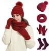 4 Pcs/Set Women Winter Hat Scarf Gloves Socks Set Thick Plush Knitted Warm Cap Touch Screen Gloves Elastic Ear Protection Windproof Winter Outdoor