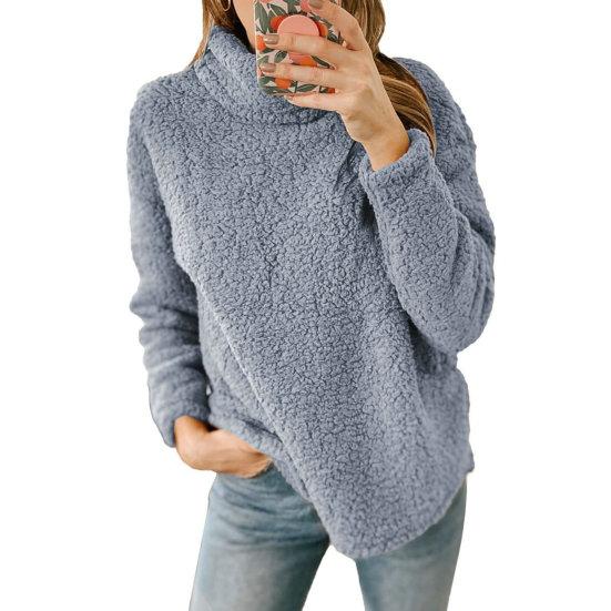 Женский свитер с высоким воротником и длинными рукавами, однотонный свободный крой, мягкий теплый утолщенный осенне-зимний повседневный женский пуловер, плюшевый топ, толстовка