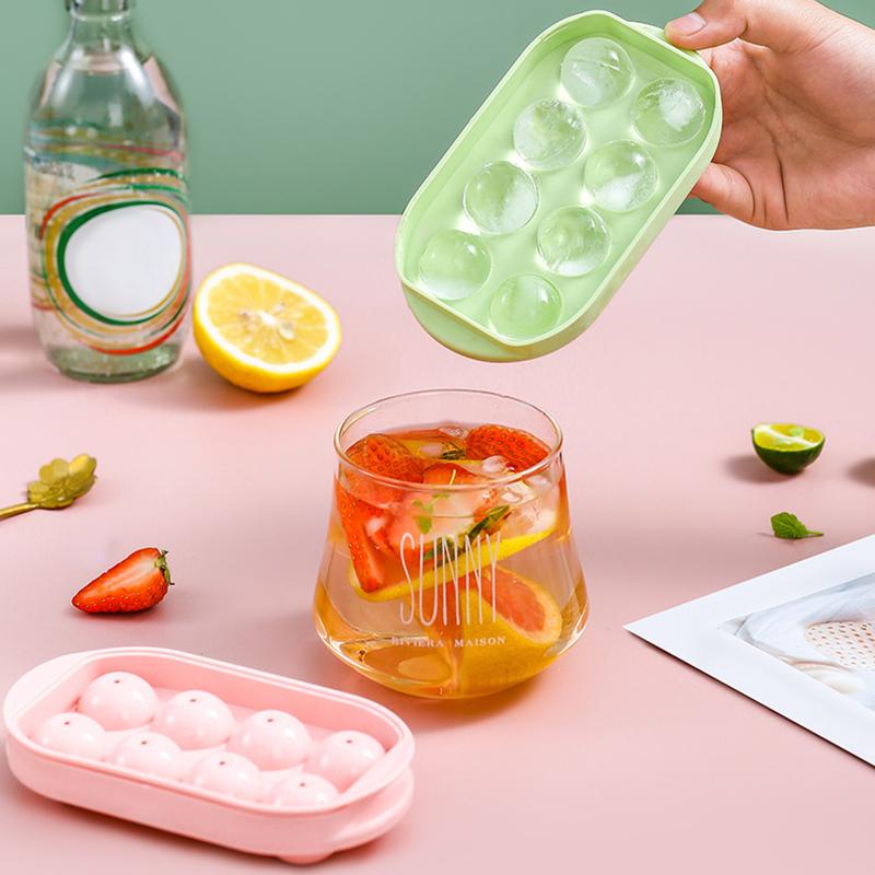 8 Girds Ice Cube Trays for Freezer Mini Ice Ball Maker Mold Circle Round Ice Cube Mold with Lid Making Household Kitchen Tools