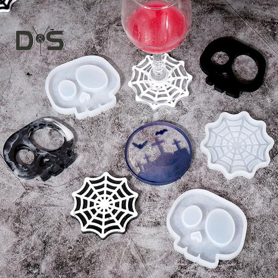 Хэллоуин подставка из смолы форма череп паутина форма надгробия DIY ремесло эпоксидная смола литье силиконовые подсвечник подстаканник форма для свечи