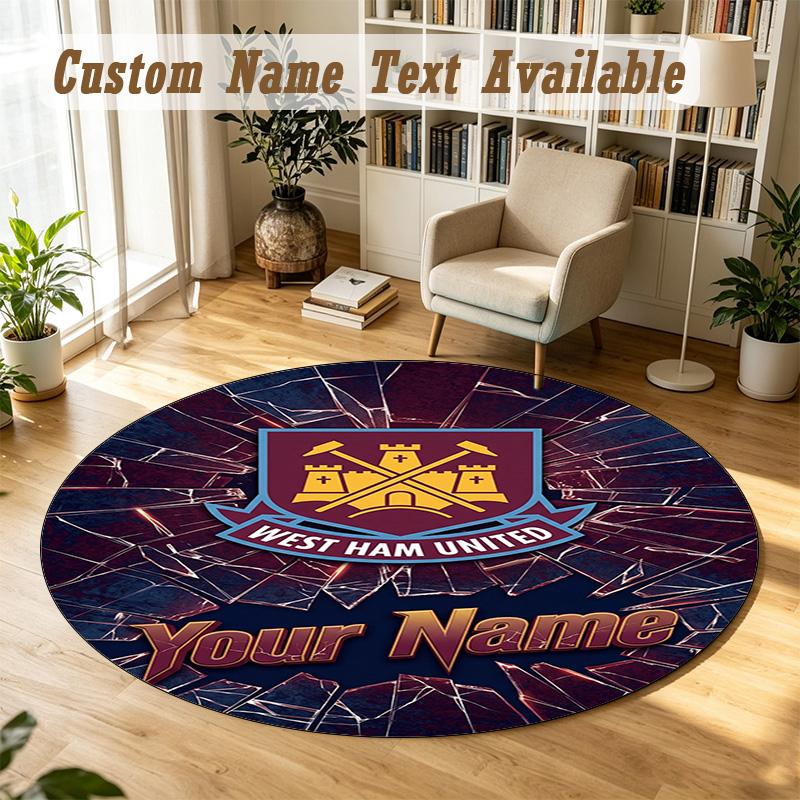Round Rug Custom NameWest Ham United FC Pattern Non Slip Carpet Home Floor Decor