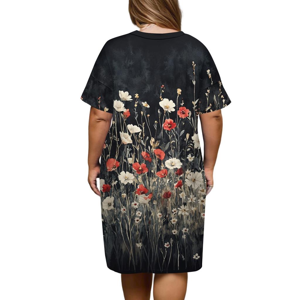 Летнее повседневное платье больших размеров с V-образным вырезом и коротким рукавом, карманом на колене для женщин