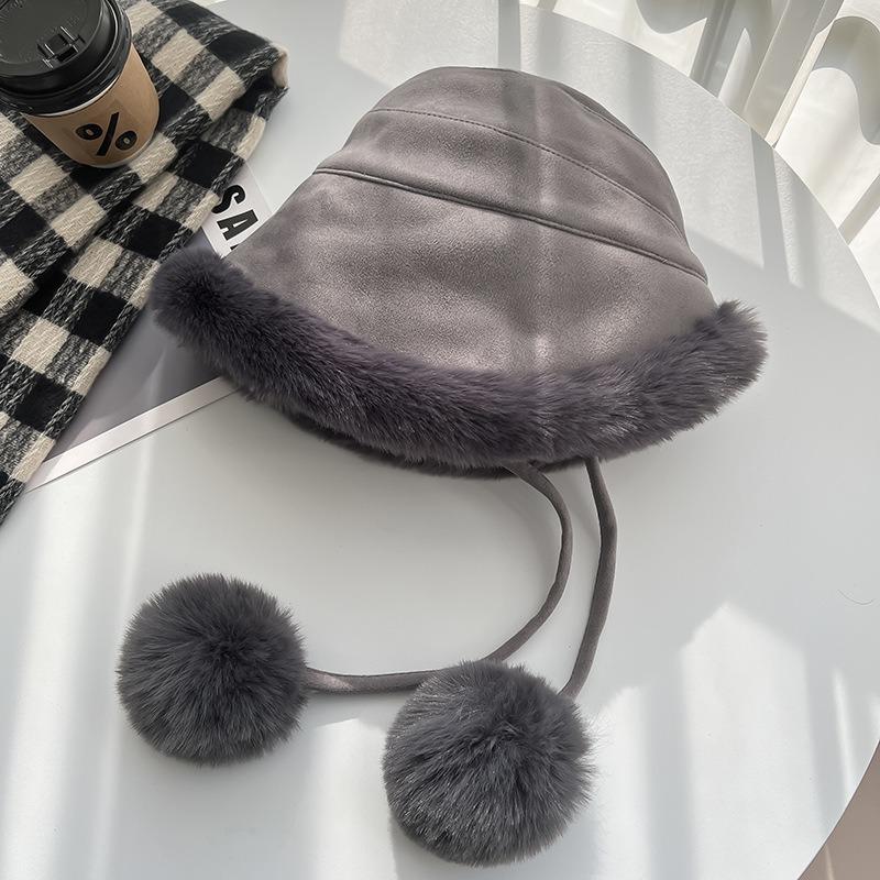 Winter Plush Bucket Hat Thickened Warm Ear Cap Children Windproof Big Head Circumference Winter Suede