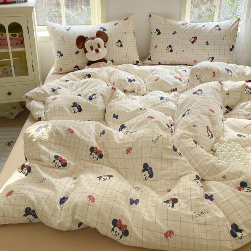 G5Z25 Jacquard Four-Piece Nude-Sleep Bedding Set with Cloud-Feel Double-Layer Gauze  for Girls, Includes Duvet Cover and Fitted Sheet