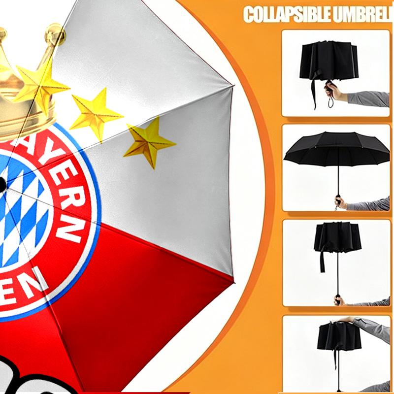Custom Name Personalized FC Bayern Print Umbrella, Auto Open Close, 8‑Rib Sturdy Frame, Commute Camping Hiking Use, Birthday Gift