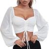 Summer V-neck Chiffon Drawstring Lantern Sleeve Tight Fashion Sexy Shirt Short Top