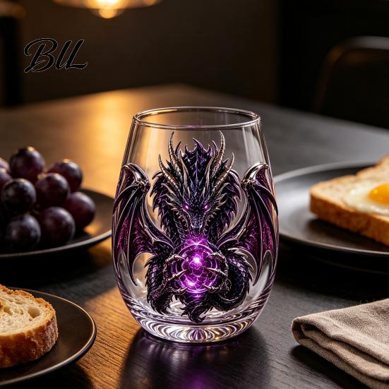 Decorative Glass for Party Dragon Pattern Water Cup, Lead-free Drinking Glass, Mythical Creature Themed Gift Fantasy Fans Home Office Drinkware