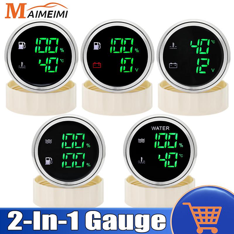 2 IN 1 Digital LED Water Temperature Gauge Voltmeter Auto Car Gauge For 12V 24V Car Motorcycle Vehicles with Adapter ized