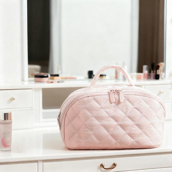 Женская дорожная косметичка, плоская, с несколькими карманами, водонепроницаемая стеганая сумка для туалетных принадлежностей для отпуска, для ежедневного использования