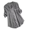 Plus Size Womens Three Quarter Striped Print V-Neck Loose Fit Top T-Shirt Blouse