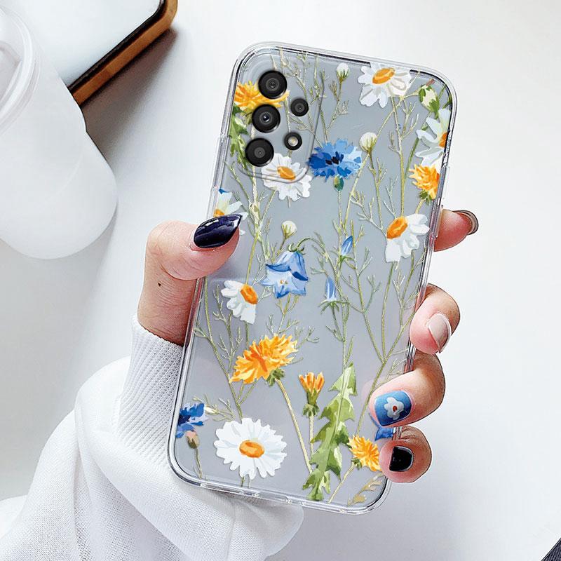 Чехол для телефона Samsung A53 5G A33 Цветочный силиконовый чехол для Samsung Galaxy A73 Fundas Coque Прозрачный мягкий Capas Цветочный ТПУ