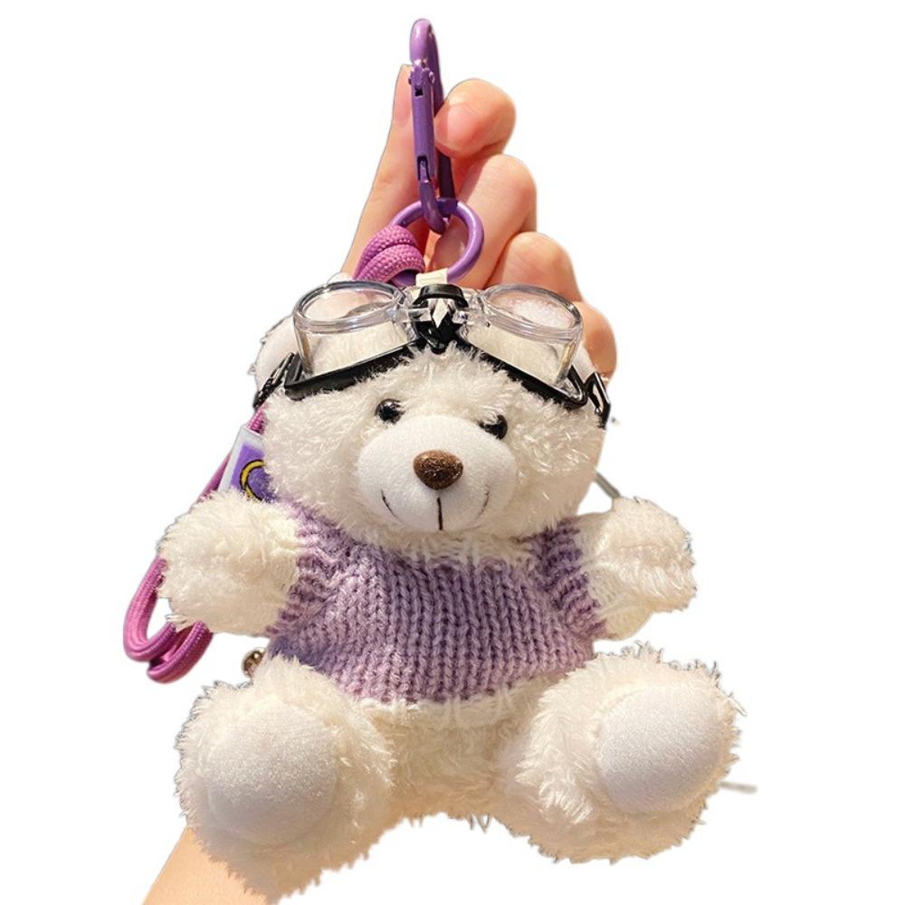 Очки Пилот Медведь Брелок Колокольчик Мягкая Игрушка Подвеска Креативный Плюшевый Медведь Кольцо для Ключей Женский