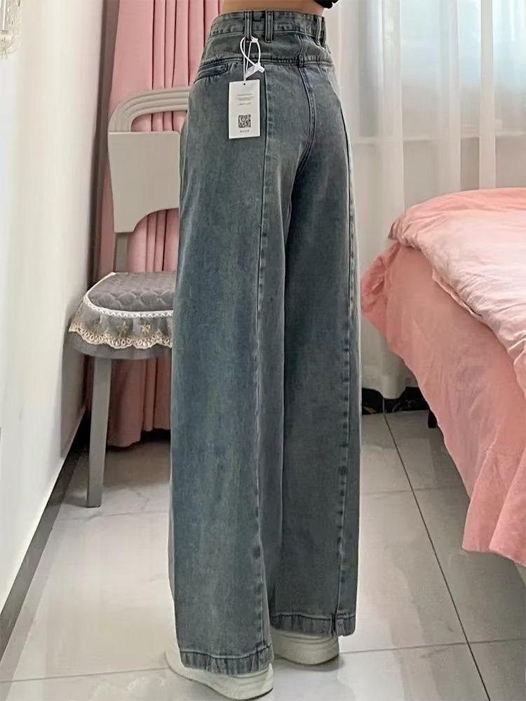 Джинсы корейского стиля с широкими штанинами и высокой талией для женщин