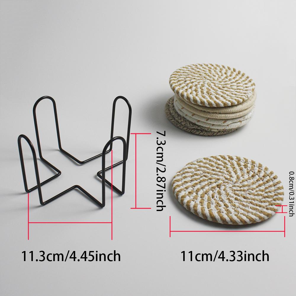 8pcs Coasters Made of Cotton Absorbent Coaster Wrought Include Iron Coaster Storage Rack for Home Desktop Kitchen