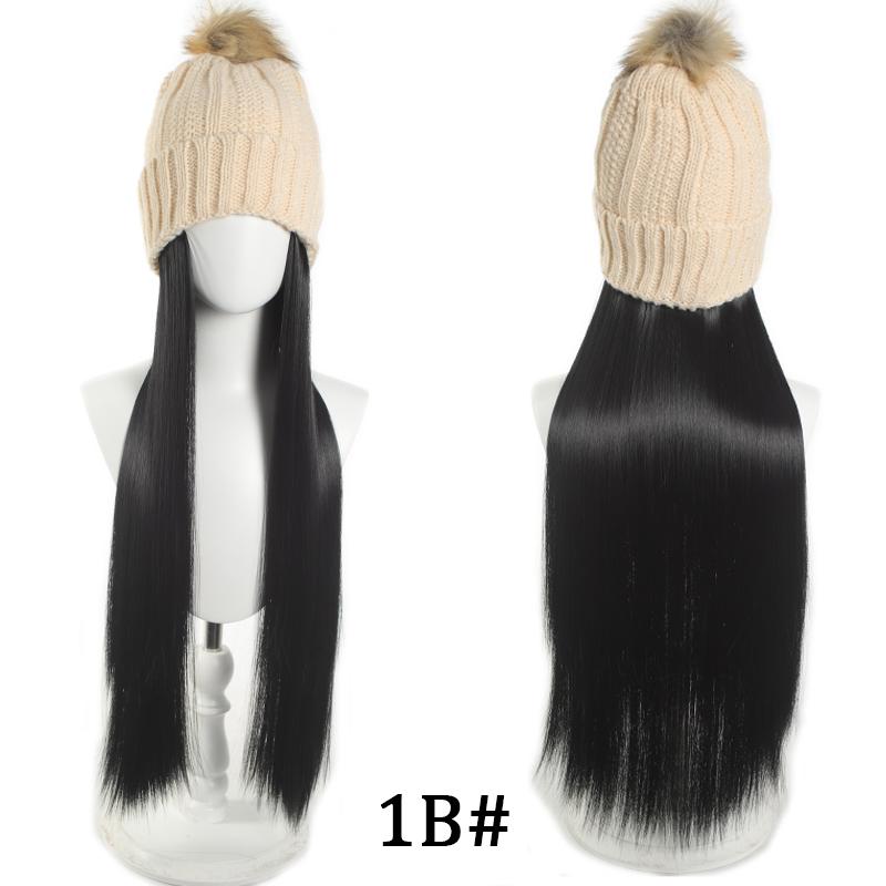 Цветная вязаная шапка, длинный прямой парик, женский синтетический высокотемпературный шелковый парик, модный и теплый, подходит для зимних встреч