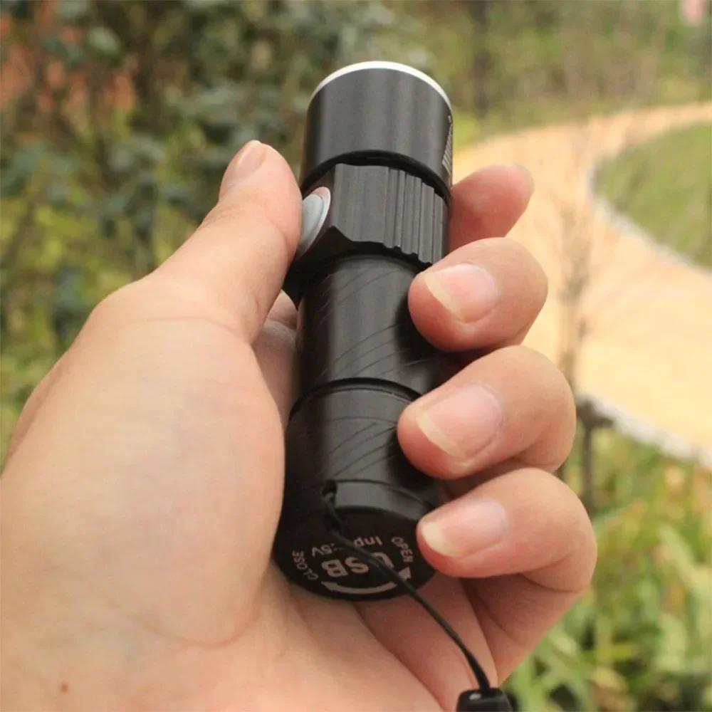 USB Built-in Battery Rechargeable Lasting Flashlight Q5 3 Modes Mini Zoom Light Flash Waterproof Tactical Camping Bike Torch