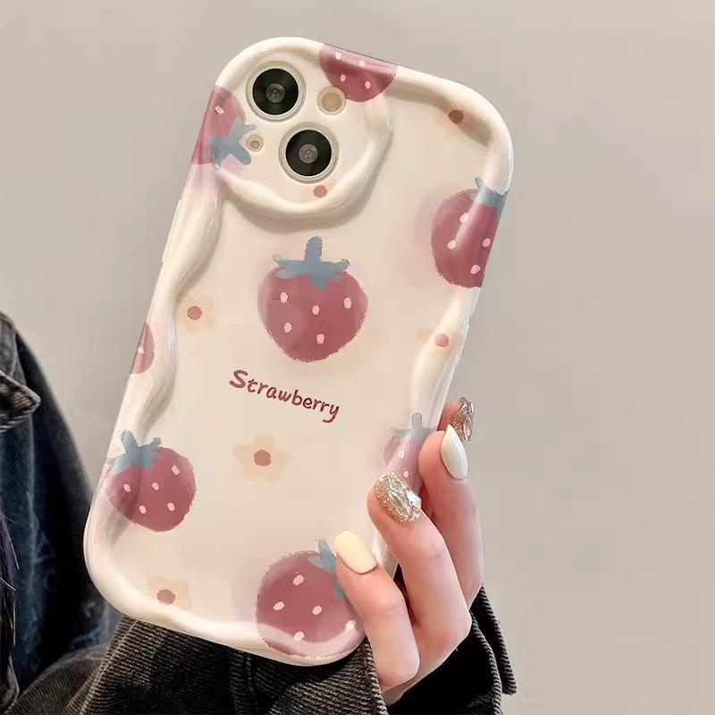 Fresh Strawberry Suitable for Apple 15promax Mobile Phone Case 16 New Women's IPhone14pro 13 Cream Pattern 11