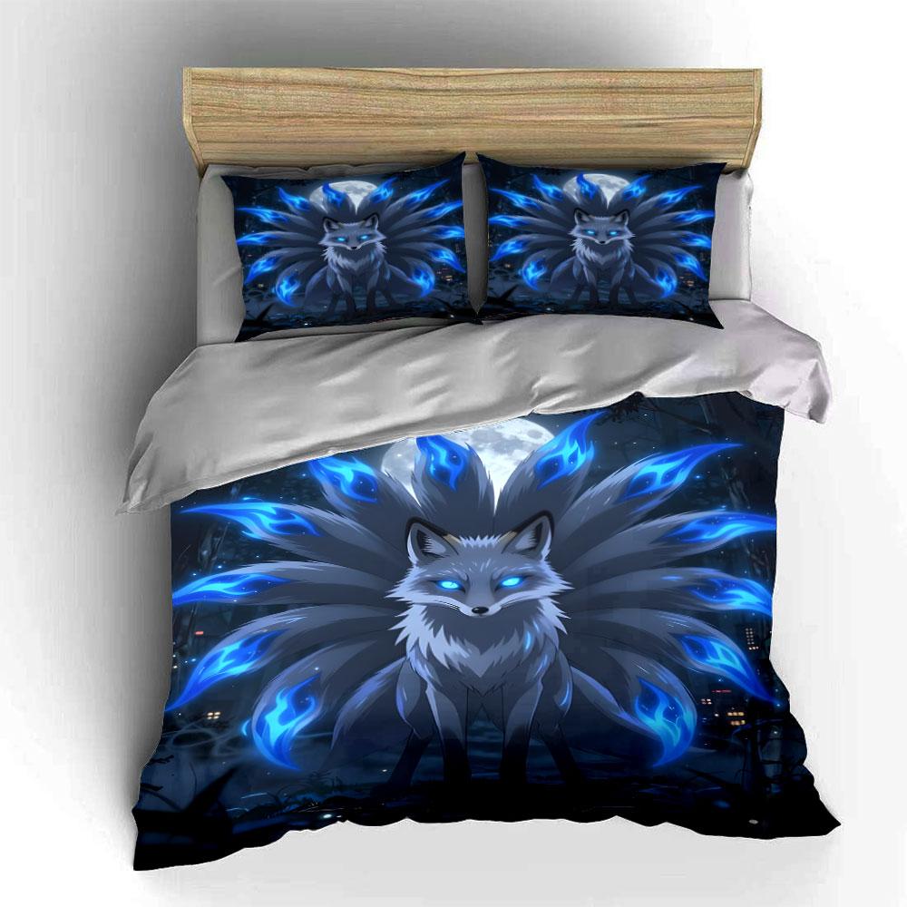 Mystical Blue Nine-Tailed Fox Bedding Duvet Cover Set (1*Duvet Cover 2*Pillowcases, without duvet insert)